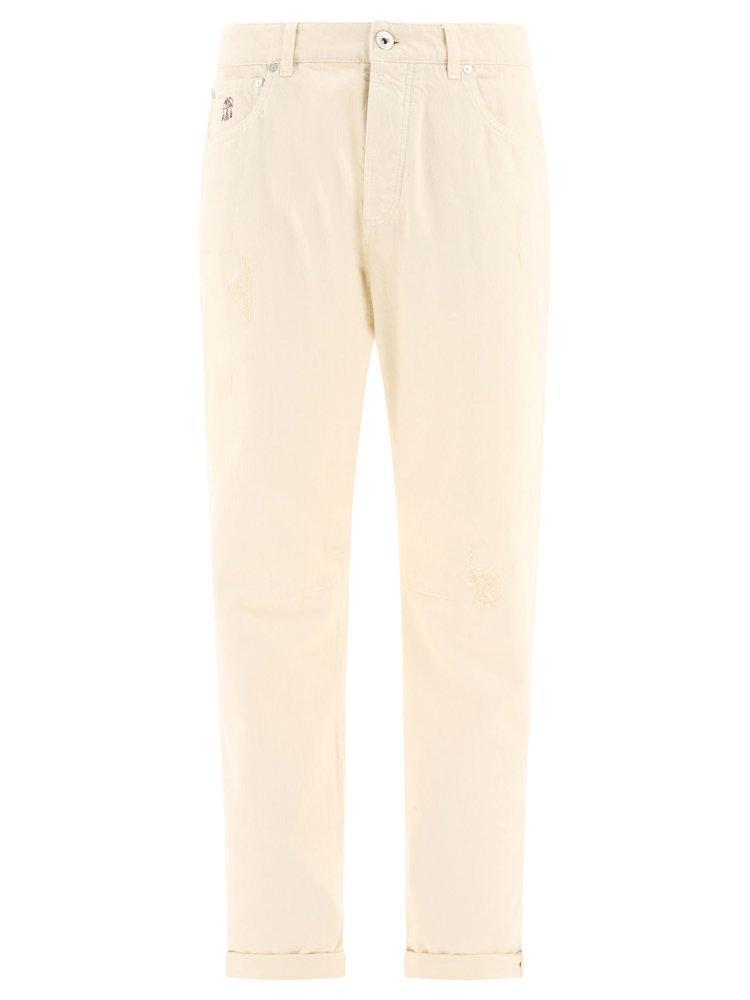 Straight Leg Logo Patch Pants In Beige Product Image