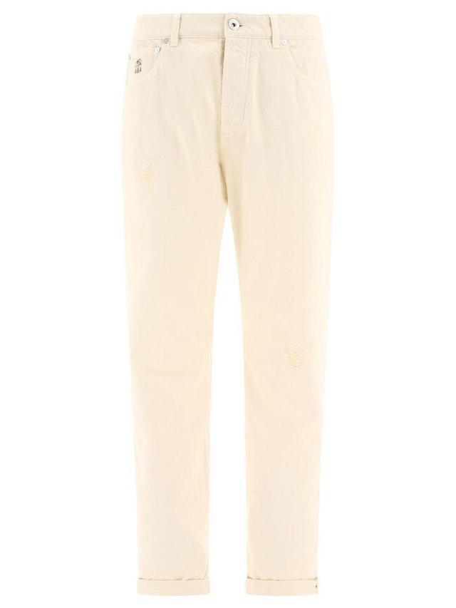 Straight Leg Logo Patch Pants In Beige Product Image