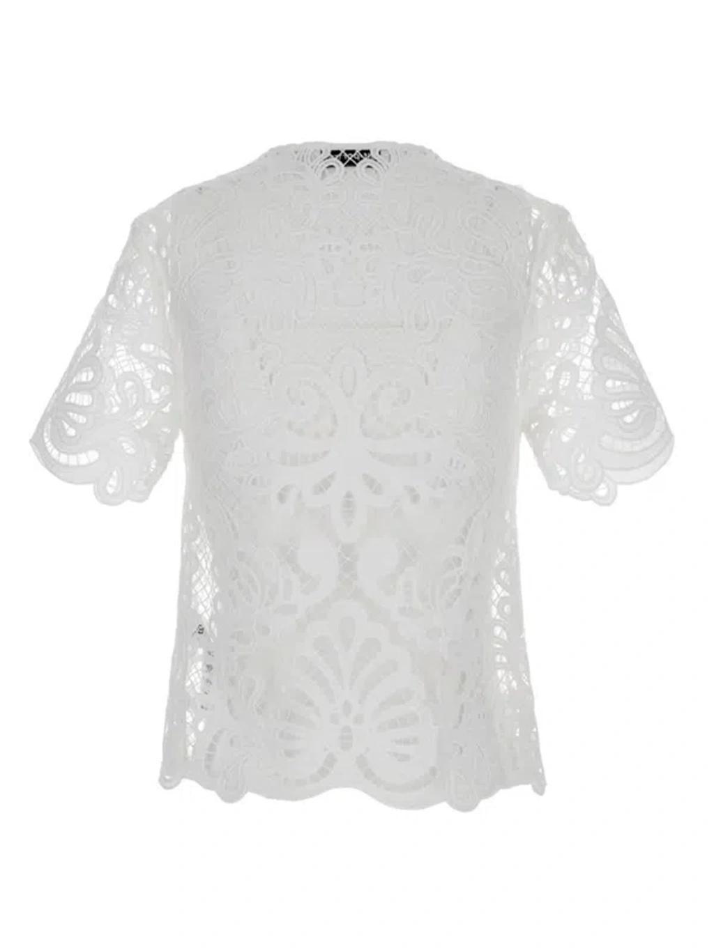 Self Portrait White Lace Top In Blue Product Image