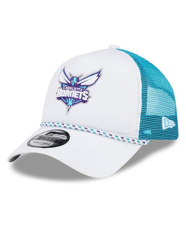 New Era Mens White/Teal Charlotte Hornets Court Sport Foam A-Frame 9FORTY Adjustable Trucker Hat Product Image