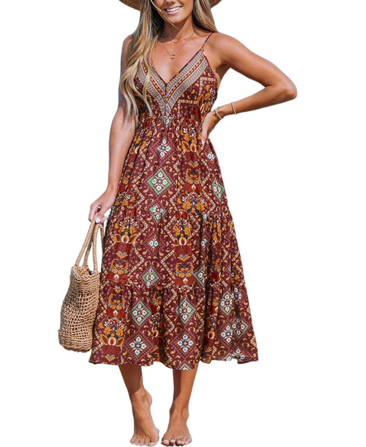 Cupshe Womens Brick-and-Orange Boho Sleeveless Maxi Beach Dress Product Image