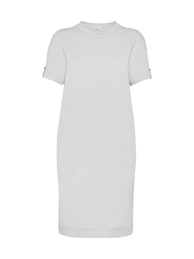 Womens Stretch Cotton Lightweight French Terry Dress with Shiny Cuff Detail Product Image