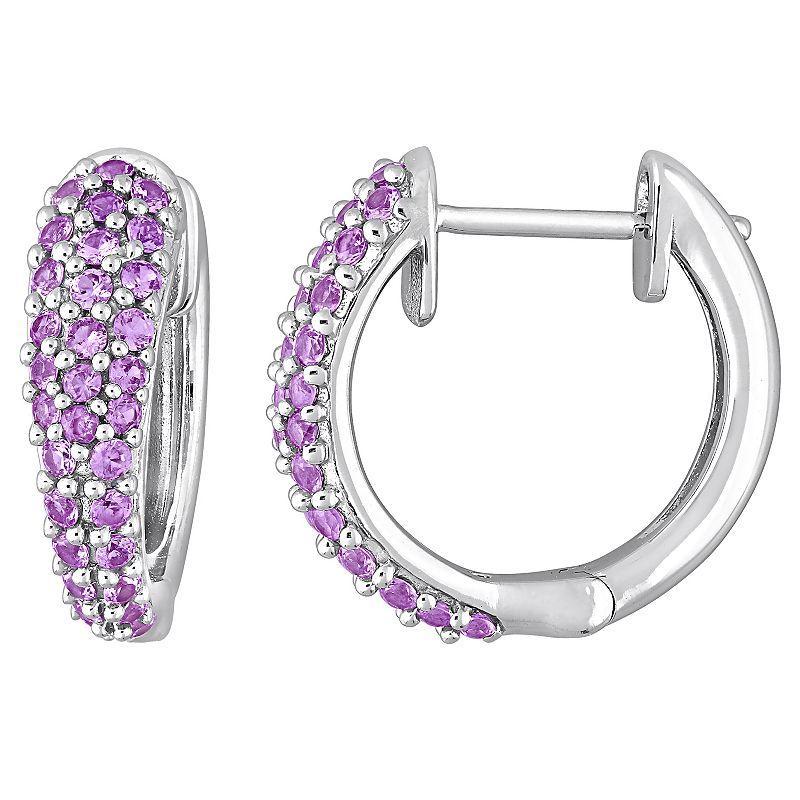 Stella Grace 10k White Gold Pink Sapphire Hoop Earrings, Womens Product Image