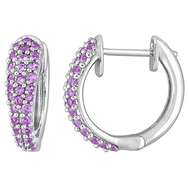 Stella Grace 10k White Gold Pink Sapphire Hoop Earrings, Womens Product Image