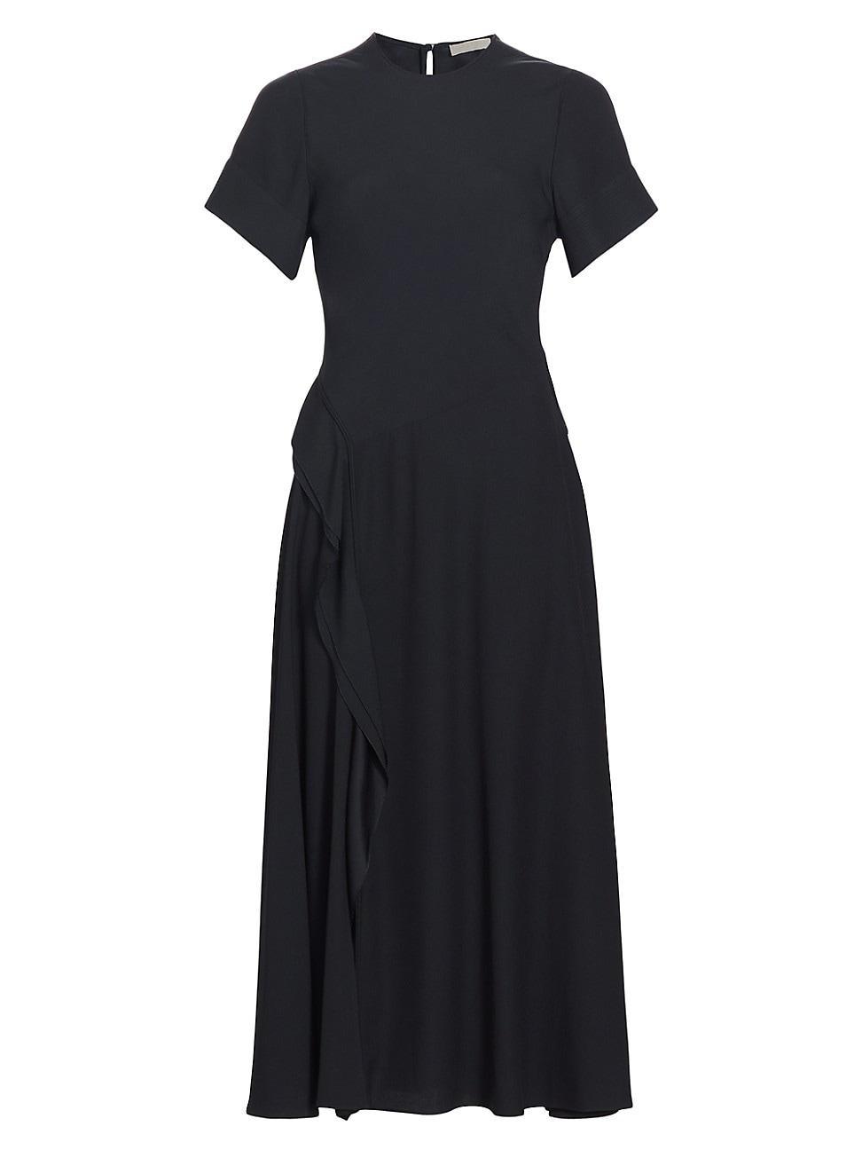 Cassia Ruffled Short-Sleeve Midi Crepe Dress Product Image