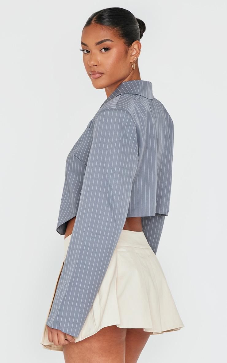 Grey Pinstripe Curved Hem Cropped Blazer Product Image