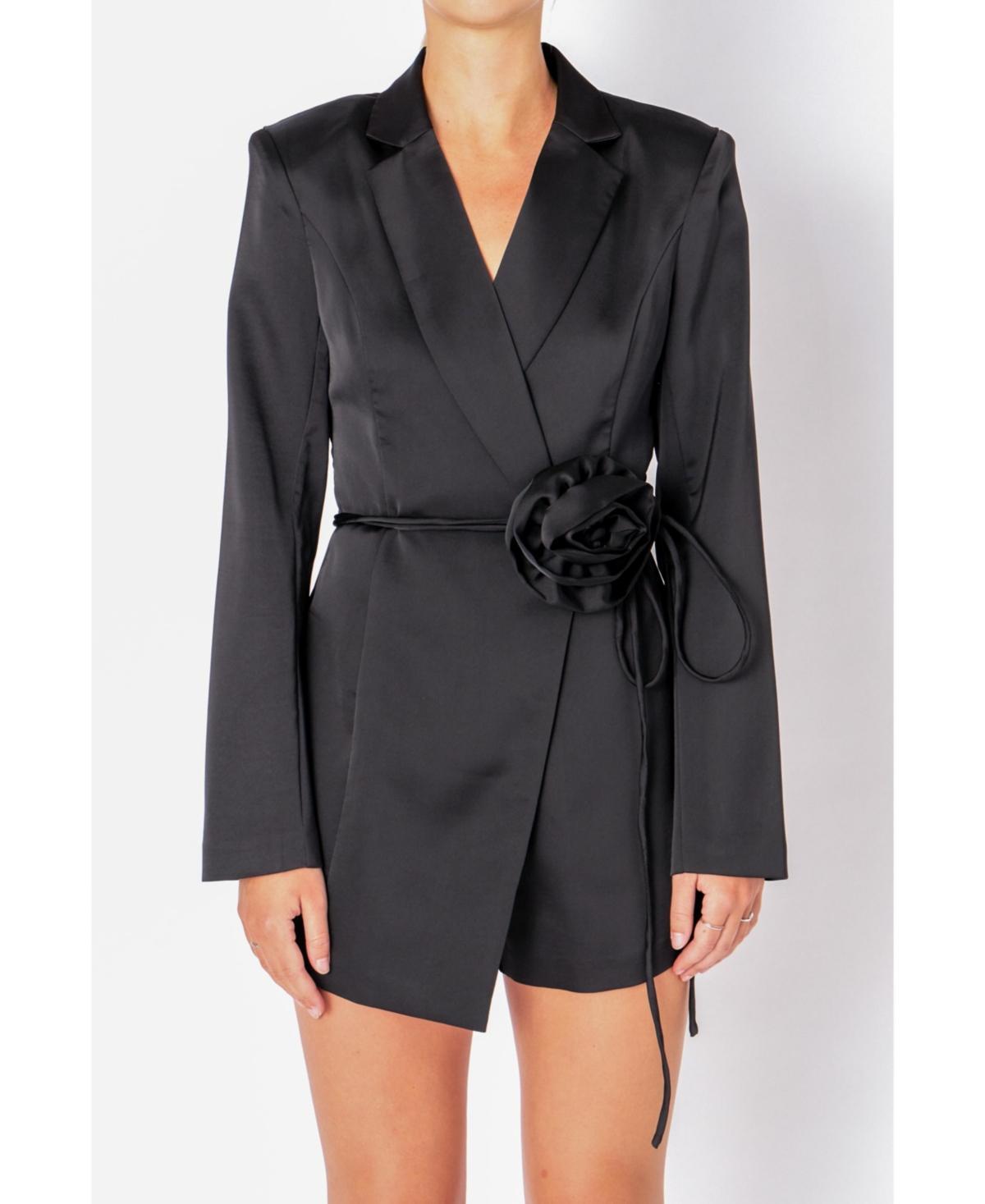 Endless Rose Corsage Tie Long Sleeve Romper Product Image