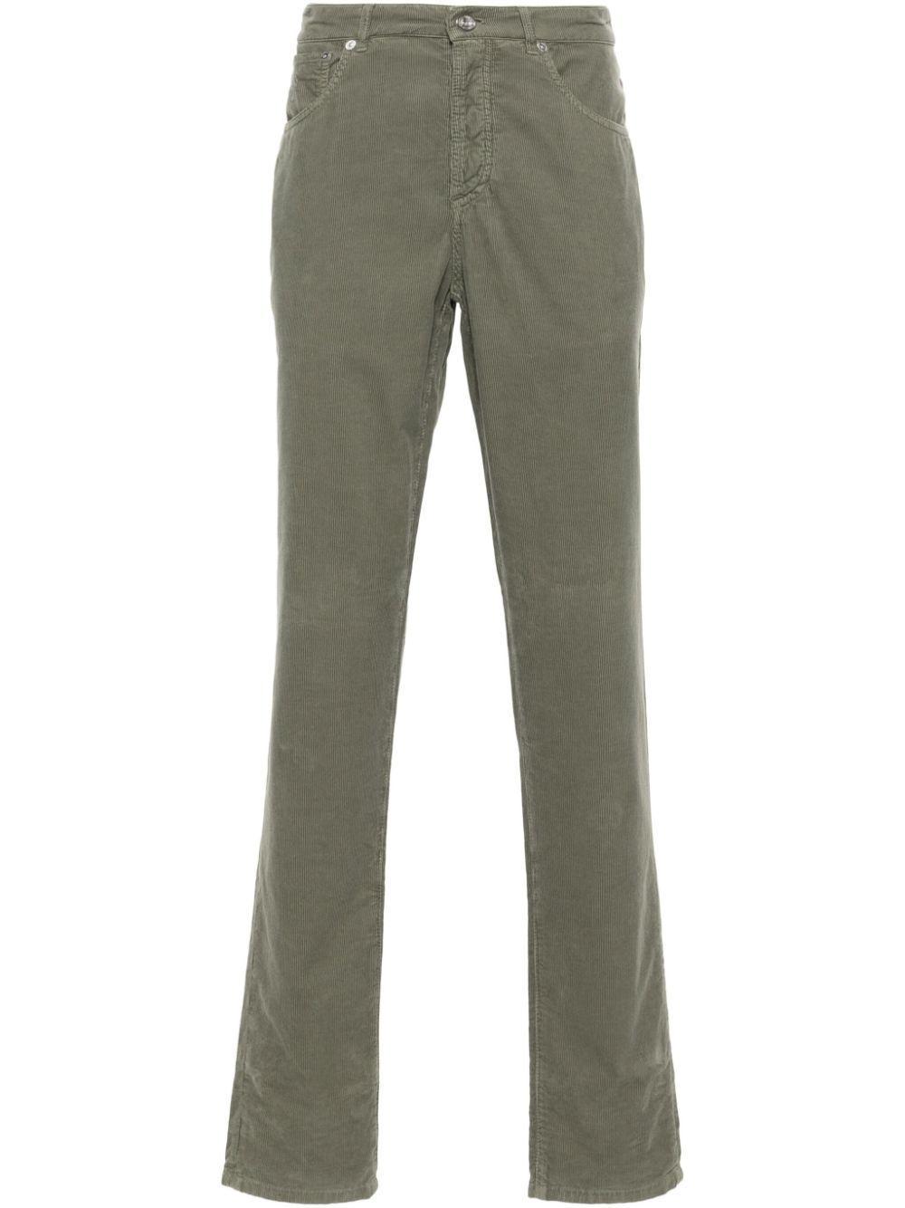 BRUNELLO CUCINELLI Corduroy Slim-cut Trousers In Dark Green Product Image