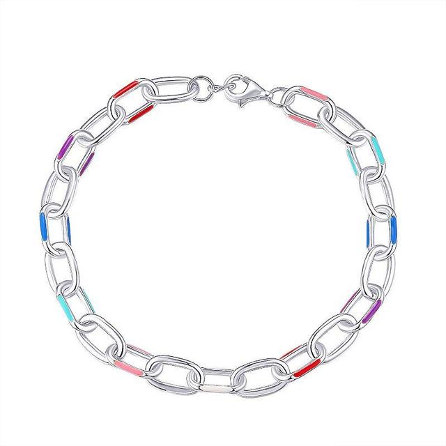 Platinum Over Silver Colorful Enamel Accent Link Chain Bracelet, Womens Sterling Silver Product Image