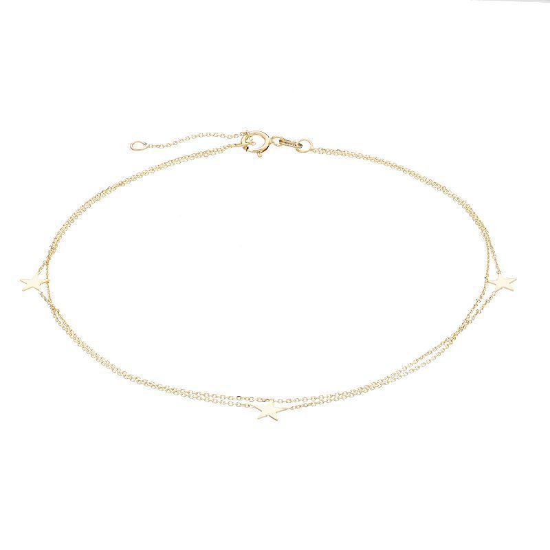 Au Naturale 14k Gold Double Strand Adjustable Star Station Anklet, Womens Product Image