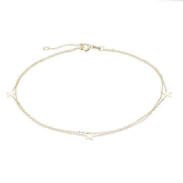 Au Naturale 14k Gold Double Strand Adjustable Star Station Anklet, Womens Yellow Product Image