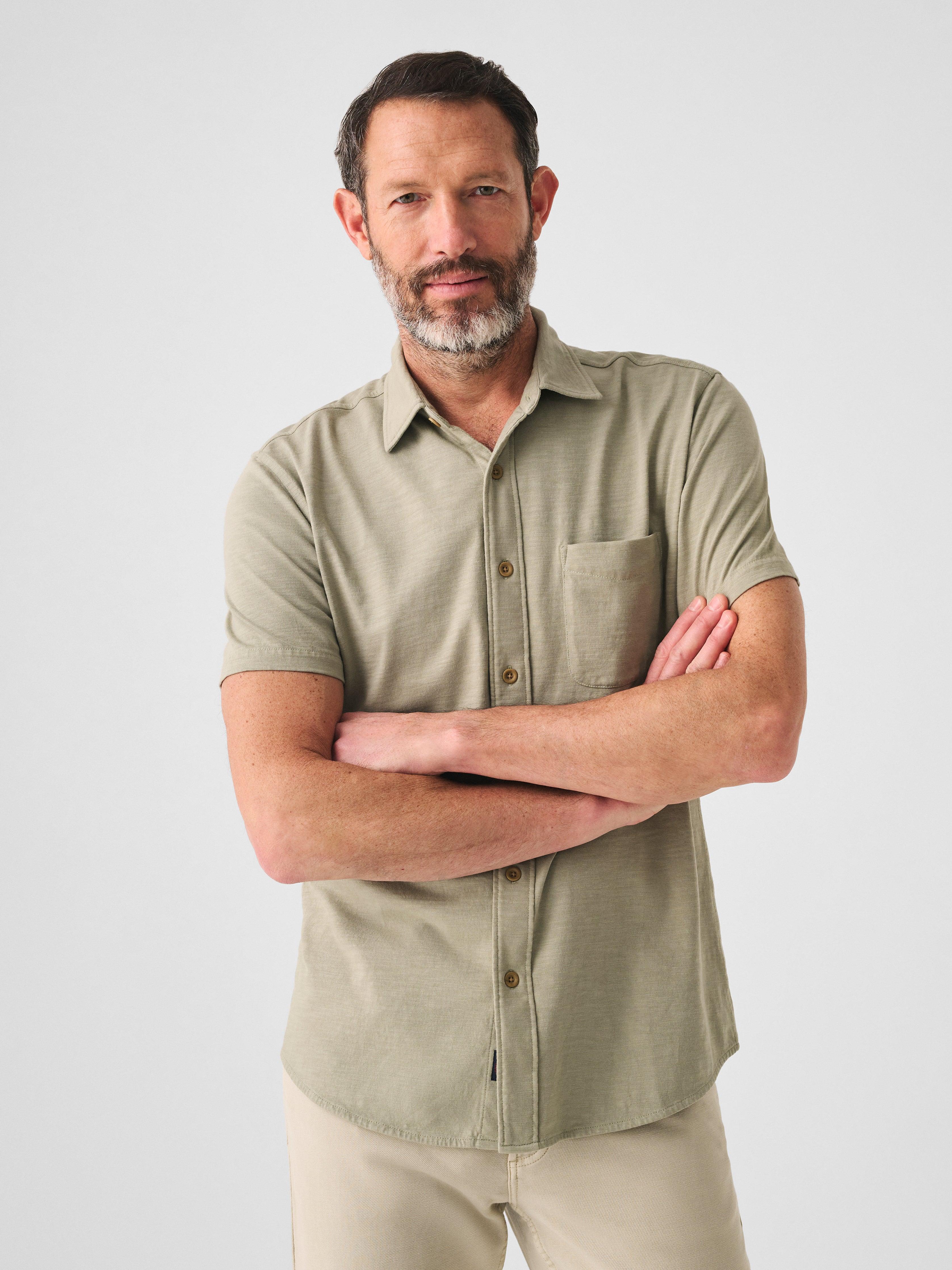 Short-Sleeve Sunwashed Knit Shirt (Single Pocket) - Coastal Sage Male Product Image