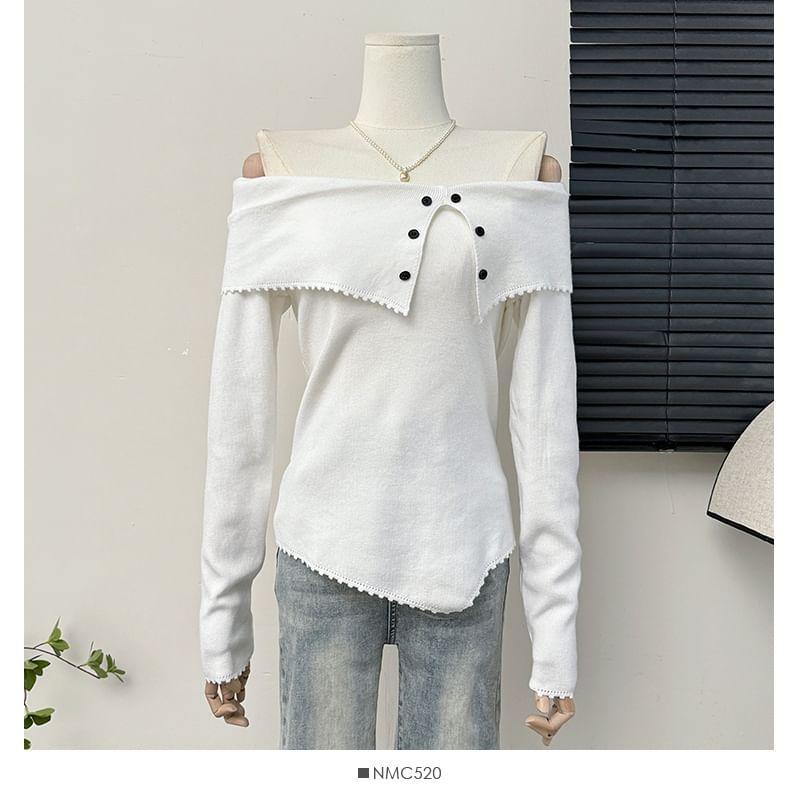 Asymemtrical Off-Shoulder Knit Top Product Image