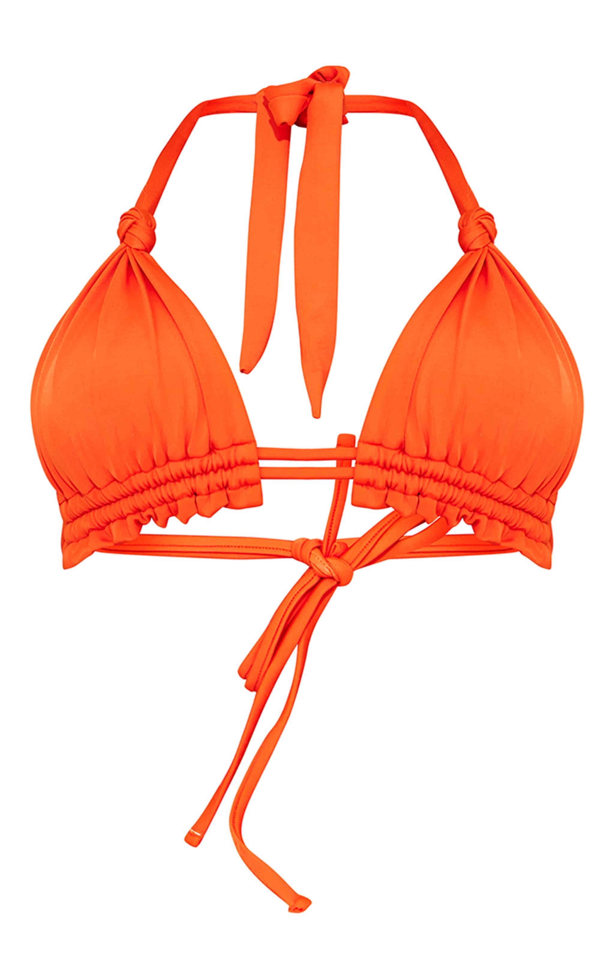 Orange Ruched Knot Bikini Top Product Image