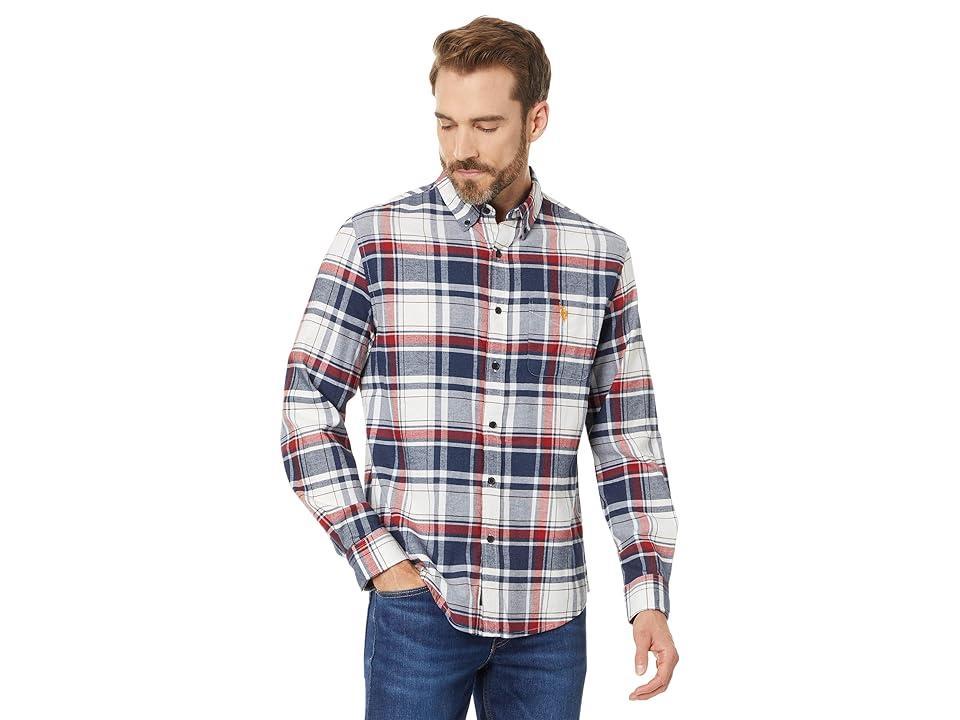 U.S. POLO ASSN. Long Sleeve Classic Fit 1 Pocket Yarn Dye Stretch Peached Twill Heathered RWB Plaid Woven Shirt (Dark Night Heather) Men's Jacket Product Image