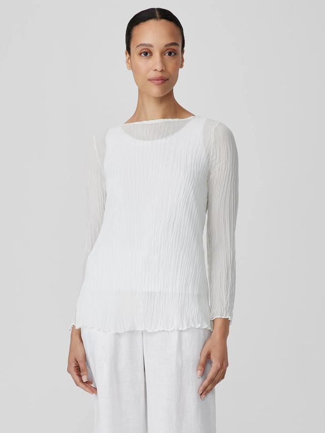 EILEEN FISHER Crinkled Sheer Silk Georgette Bateau Neck Long Topfemale Product Image