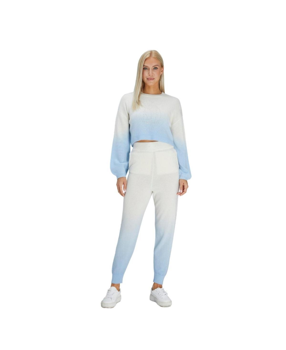 Bellemere Womens Polar Bear Gradient Cashmere Cropped Sweater and Pants Set - White Product Image