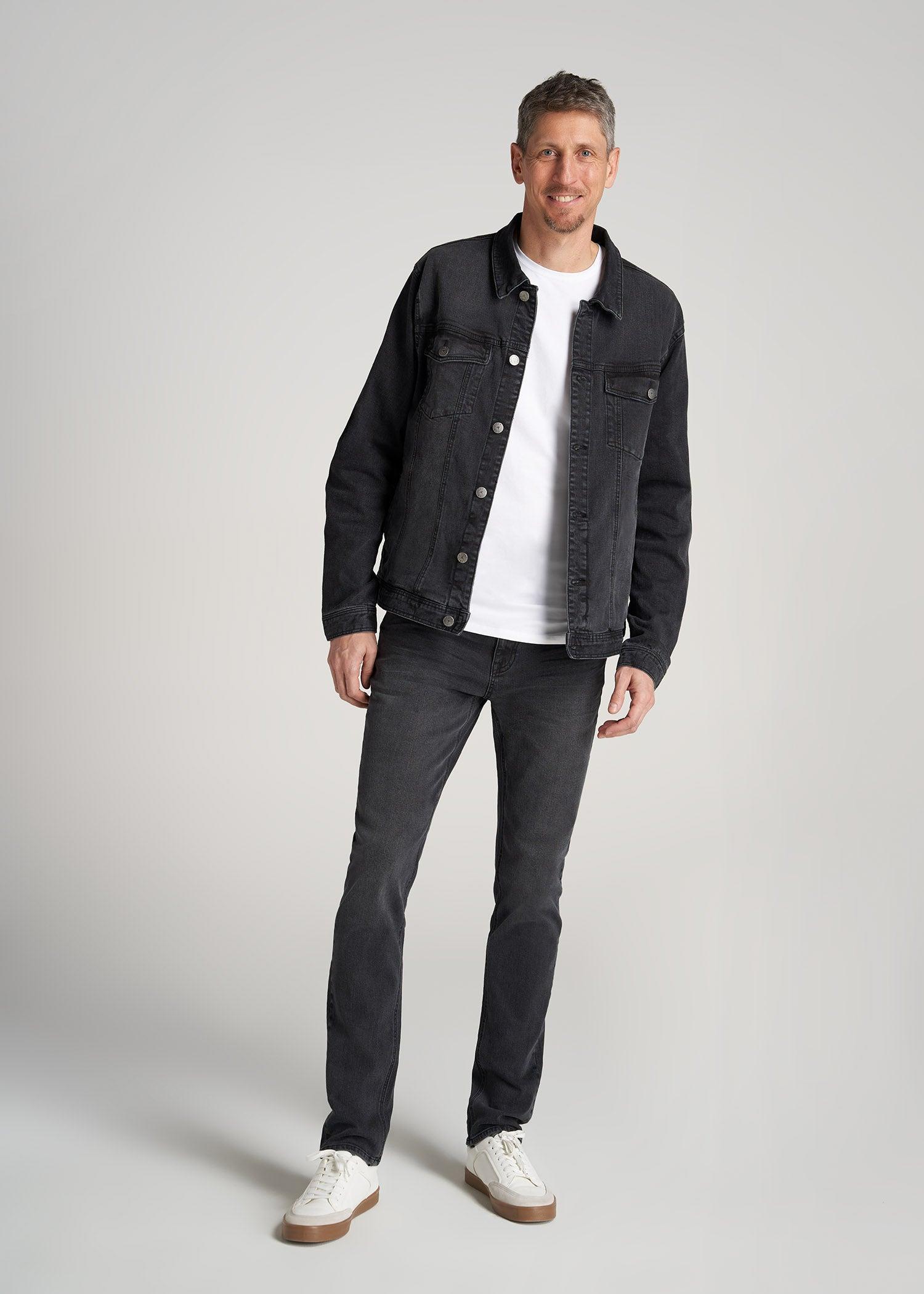 Men's Tall Denim Trucker Jacket in Washed Black Male Product Image