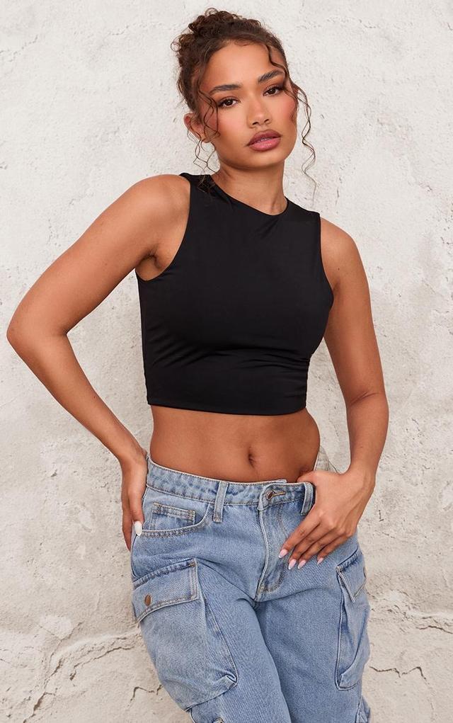 Petite Black Slinky Racer Crop Top Product Image