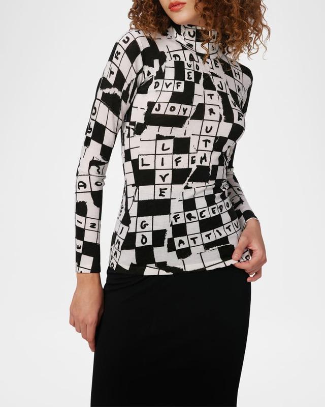 Brandy Crossword-Print Turtleneck Sweater Product Image