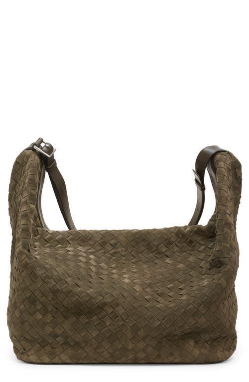 BOTTEGA VENETA Large Intrecciato Suede Passenger Crossbody Bag In Camping/khaki Product Image