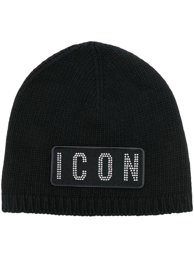 DSQUARED2 Icon-patch Knitted Beanie In Black Product Image