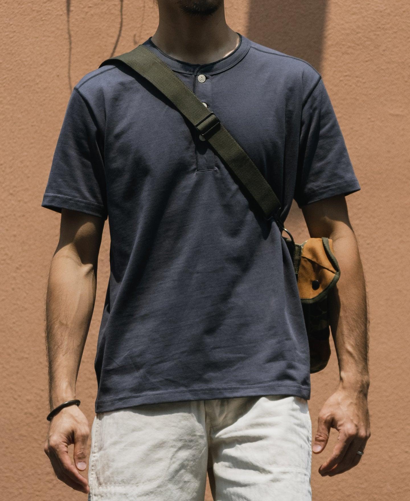 10.6 oz Cotton Short Sleeve Henley T-Shirt - Dark Gray Product Image