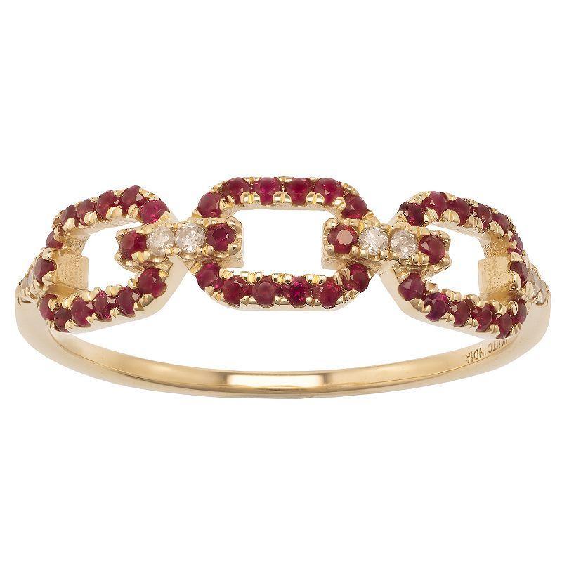 Gemistry 14k Gold Ruby & White Topaz Link Ring, Womens Product Image