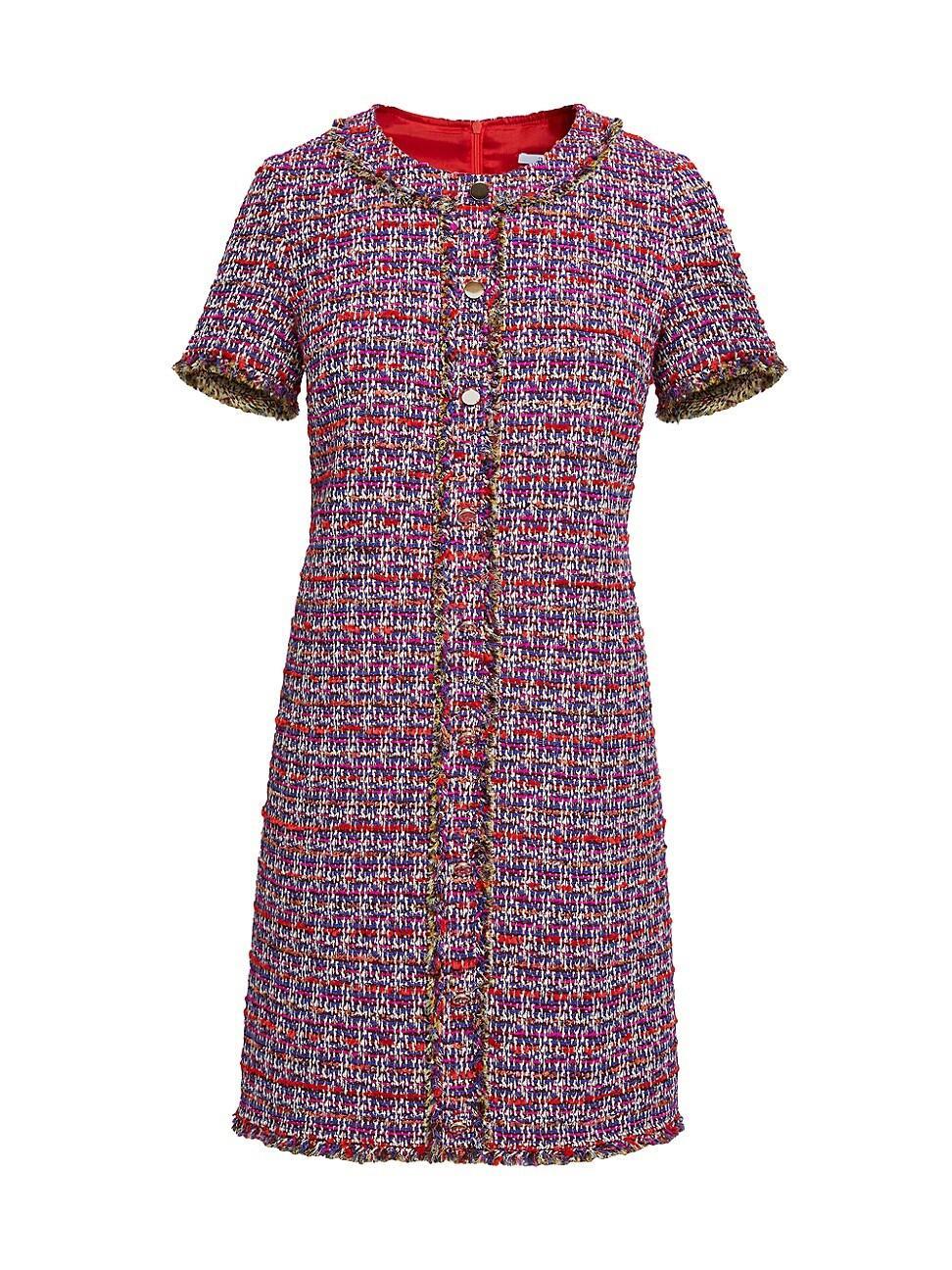 Womens Button-Front Tweed Short-Sleeve Minidress Product Image