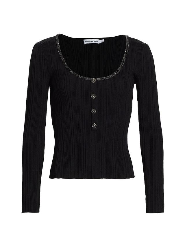 Womens Embellished Rib-Knit Sweater Product Image