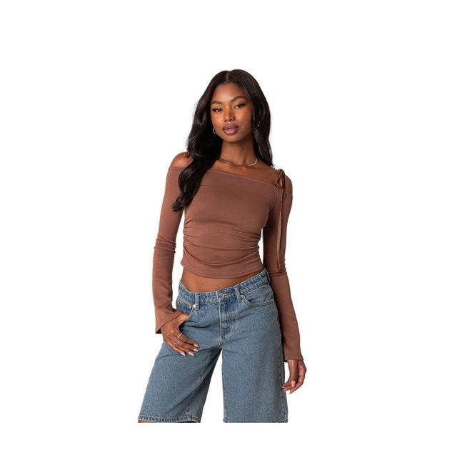 EDIKTED Velvet Tie Off the Shoulder Top Product Image