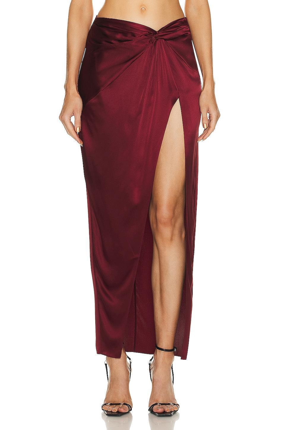 fleur du mal Silk Twist Knot Skirt Burgundy. (also in S). Product Image