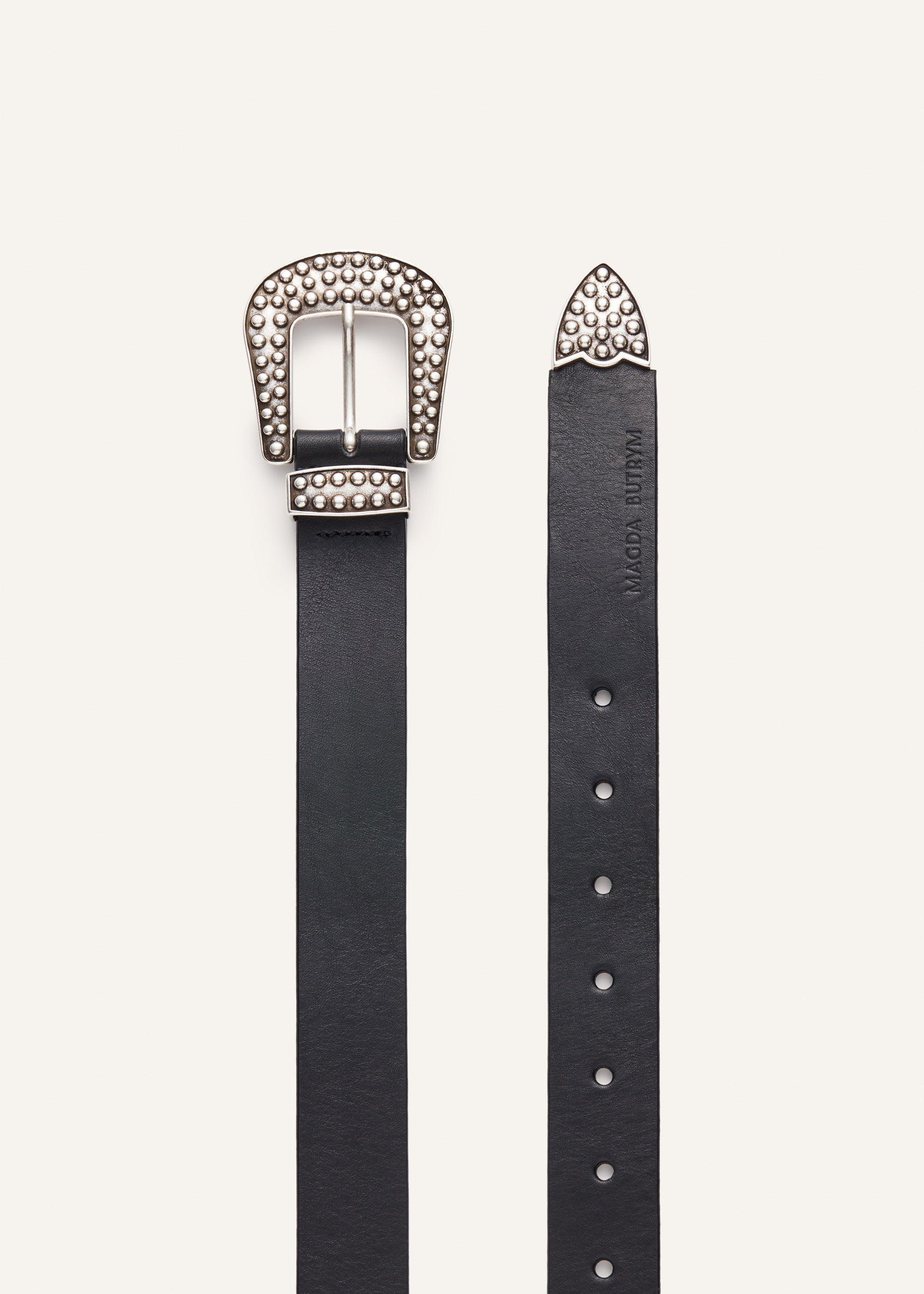 Studded buckle belt in black leather Product Image