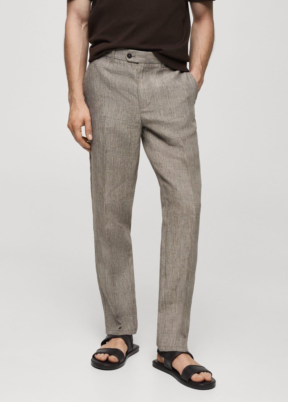 Mango Mens 100% Linen Prince Of Wales Check Trousers Product Image