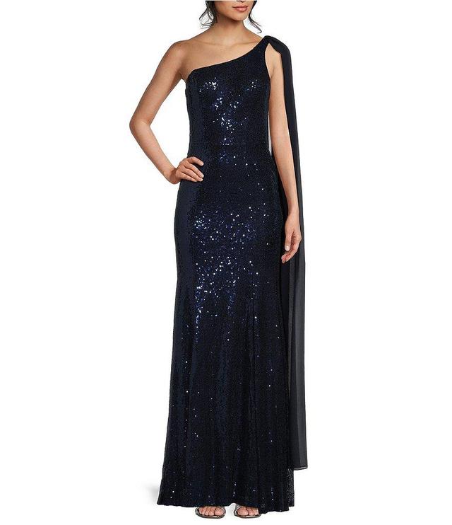 City Vibe Sequin One Shoulder Long Dress Product Image