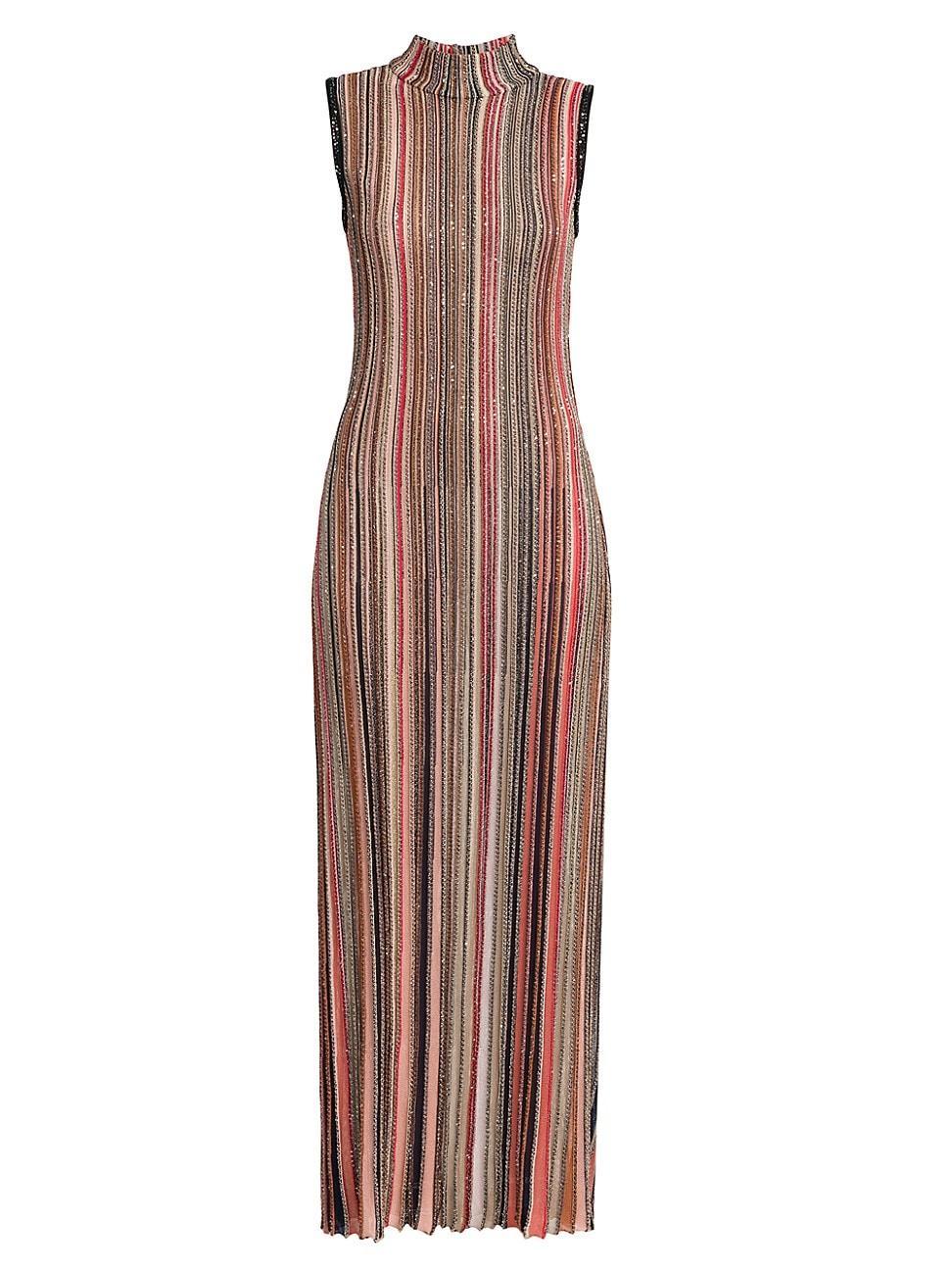 Womens Sleeveless Embellished Stripe Knit Maxi Dress Product Image