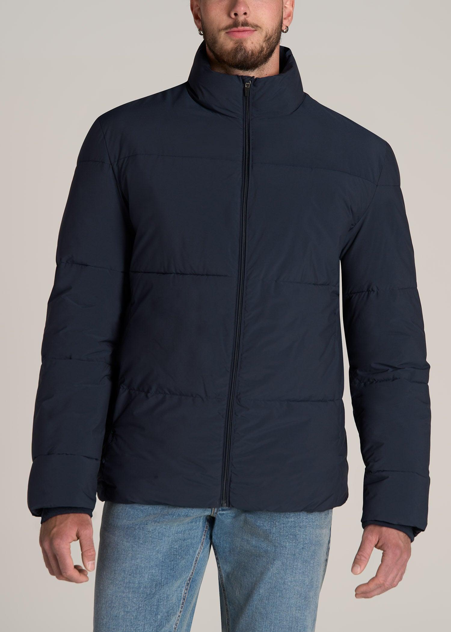 Stand Collar Puffer Coat Jacket for Tall Men in Evening Blue Male Product Image