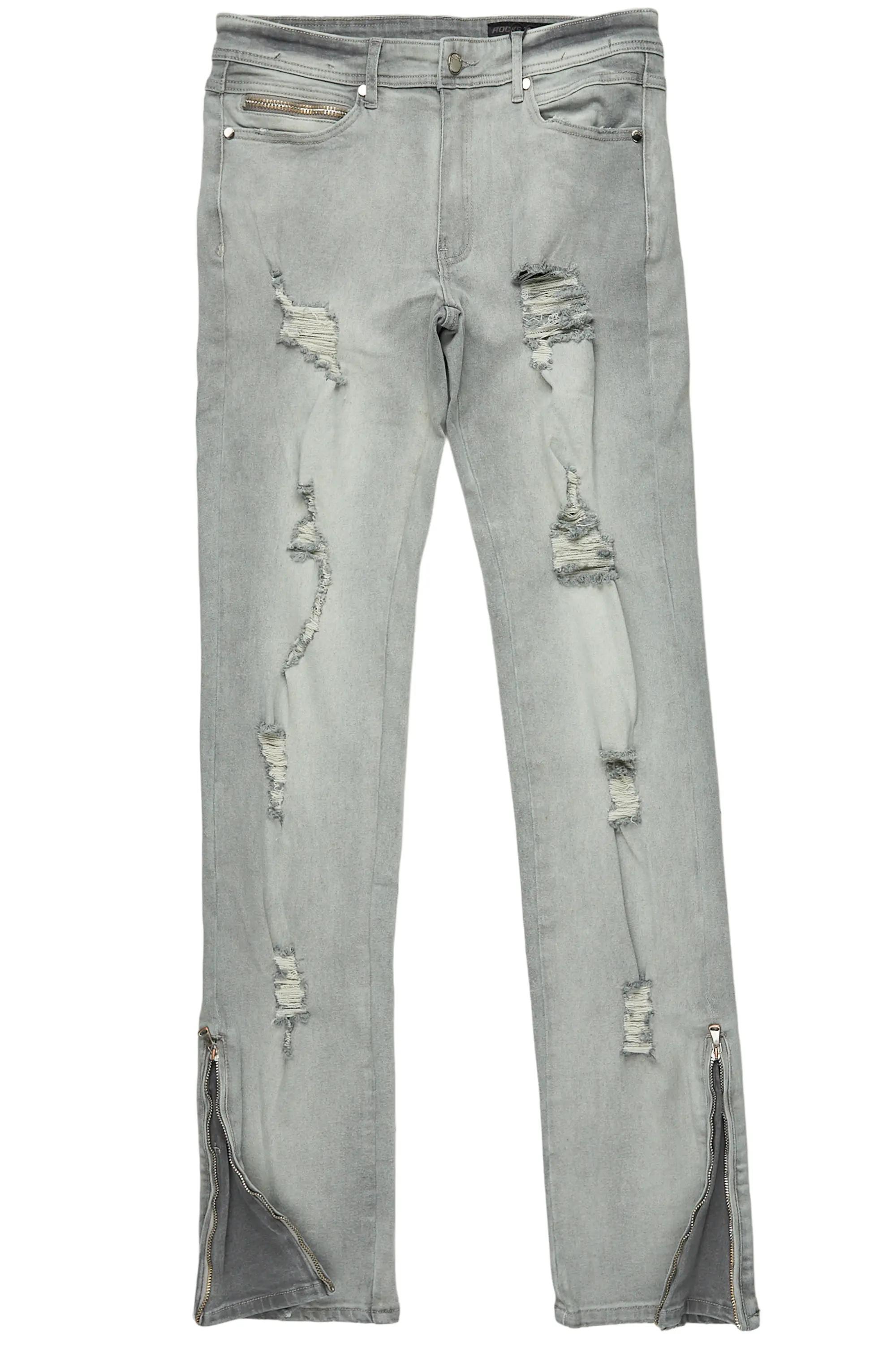 Ezio Light Grey Stacked Flare Jean Male Product Image