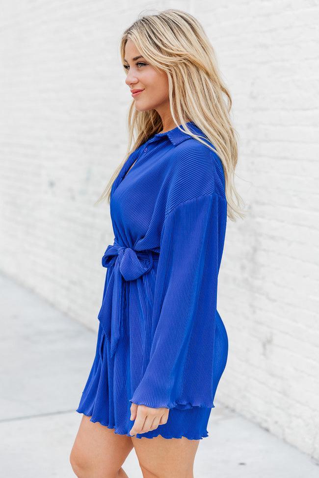 Something To Say Cobalt Blue Plisse Mini Button Up Dress FINAL SALE Product Image