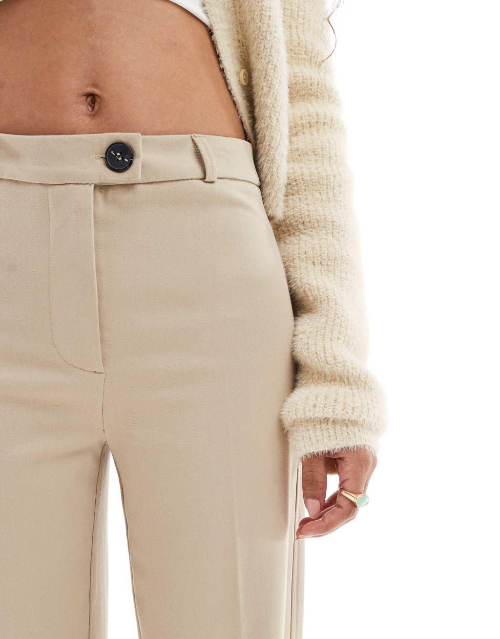 Bershka Petite wide leg dad pants in sand Product Image