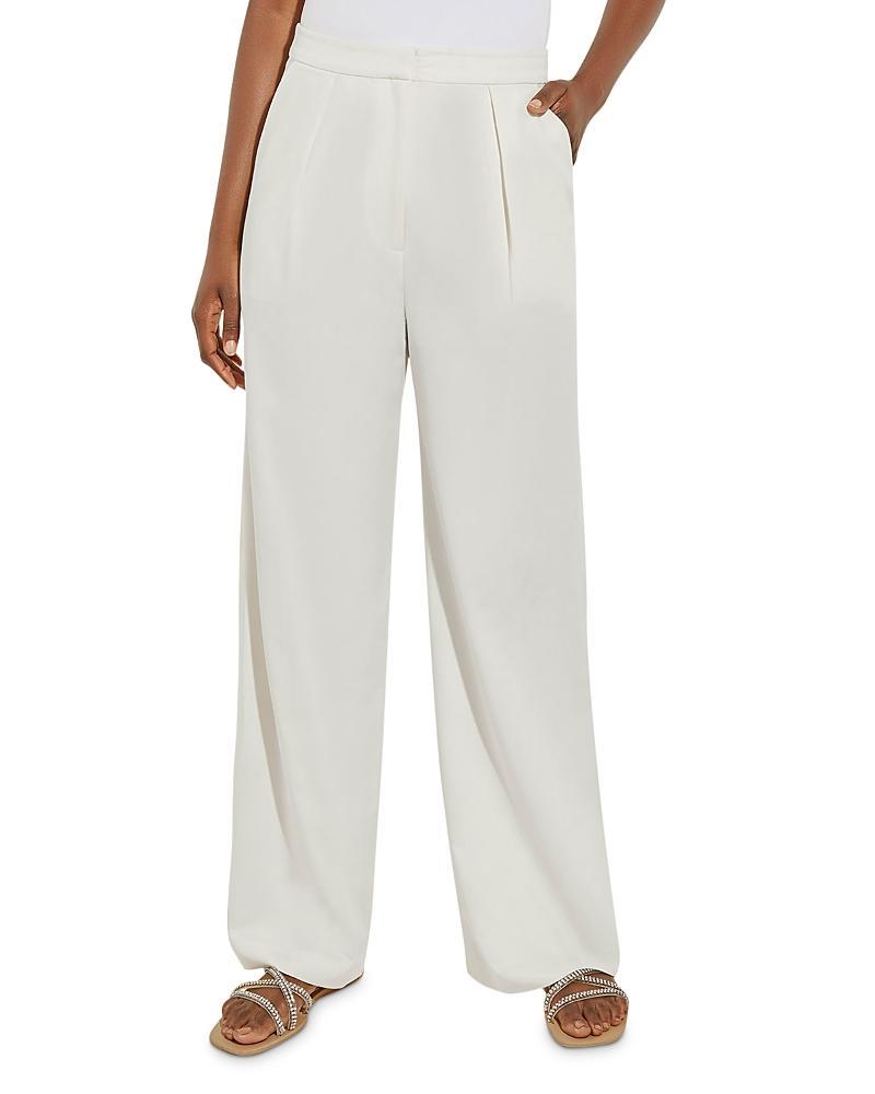 Misook Tailored Wide-Leg Chiffon Pants - Size: LARGE - WHITE Product Image