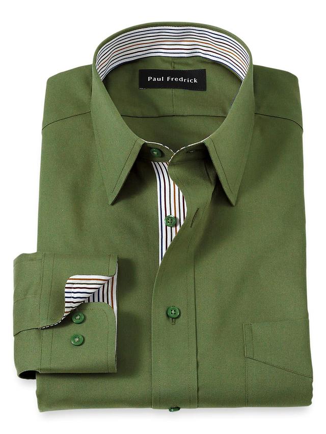 Non-Iron Cotton Solid Dress Shirt With Contrast Trim - Green Product Image