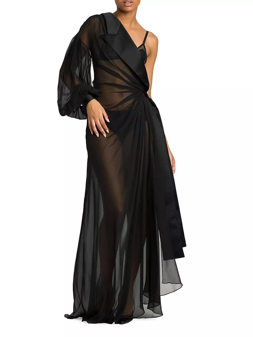 Silk Chiffon Sheer One-Shoulder Gown Product Image