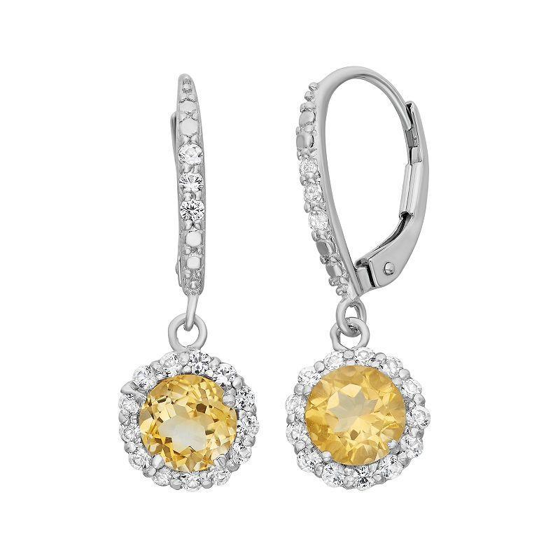 Designs by Gioelli Citrine and Lab-Created White Sapphire Sterling Silver Halo Drop Earrings, Womens, Multi Product Image