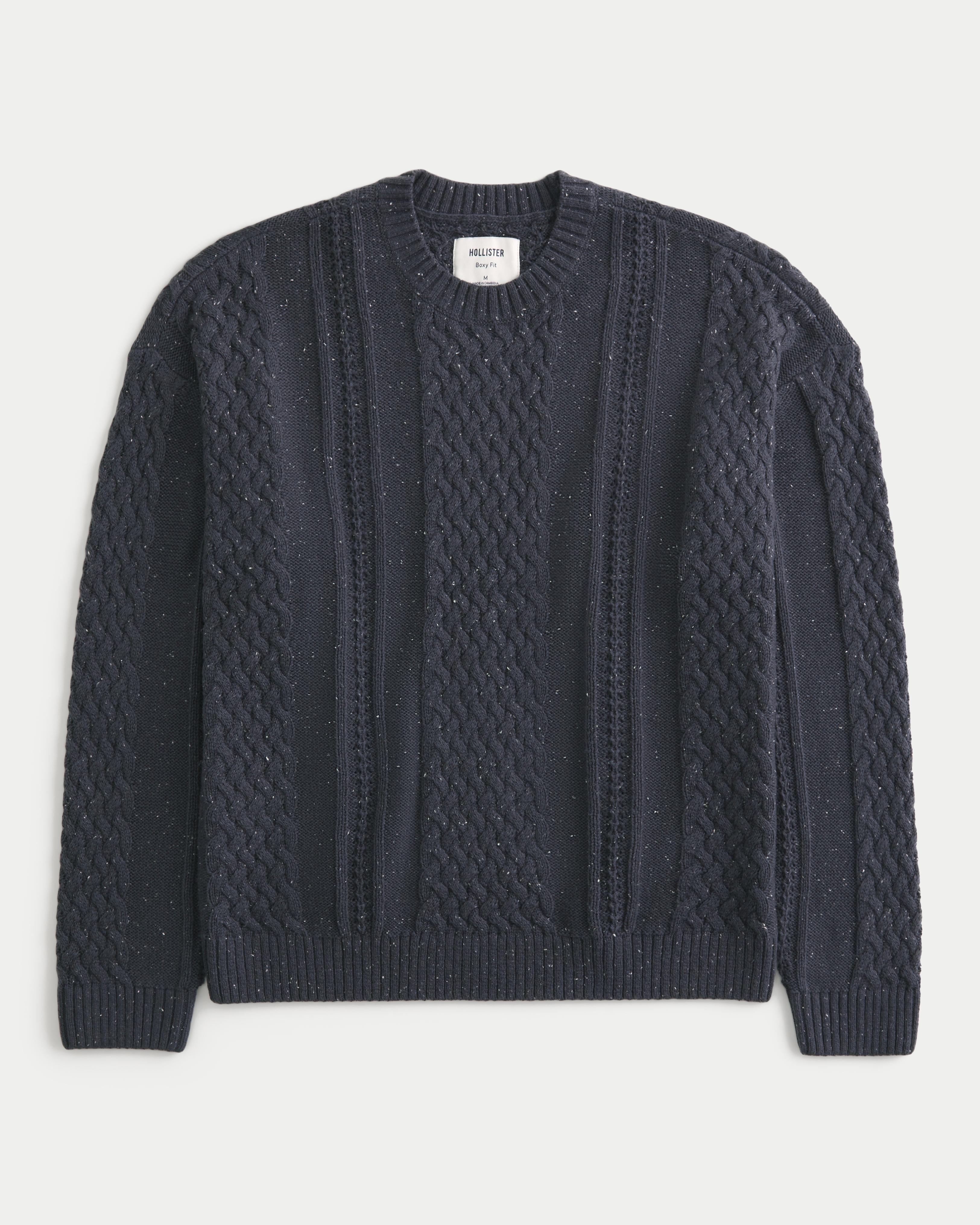 Boxy Cable-Knit Crew Sweater Product Image