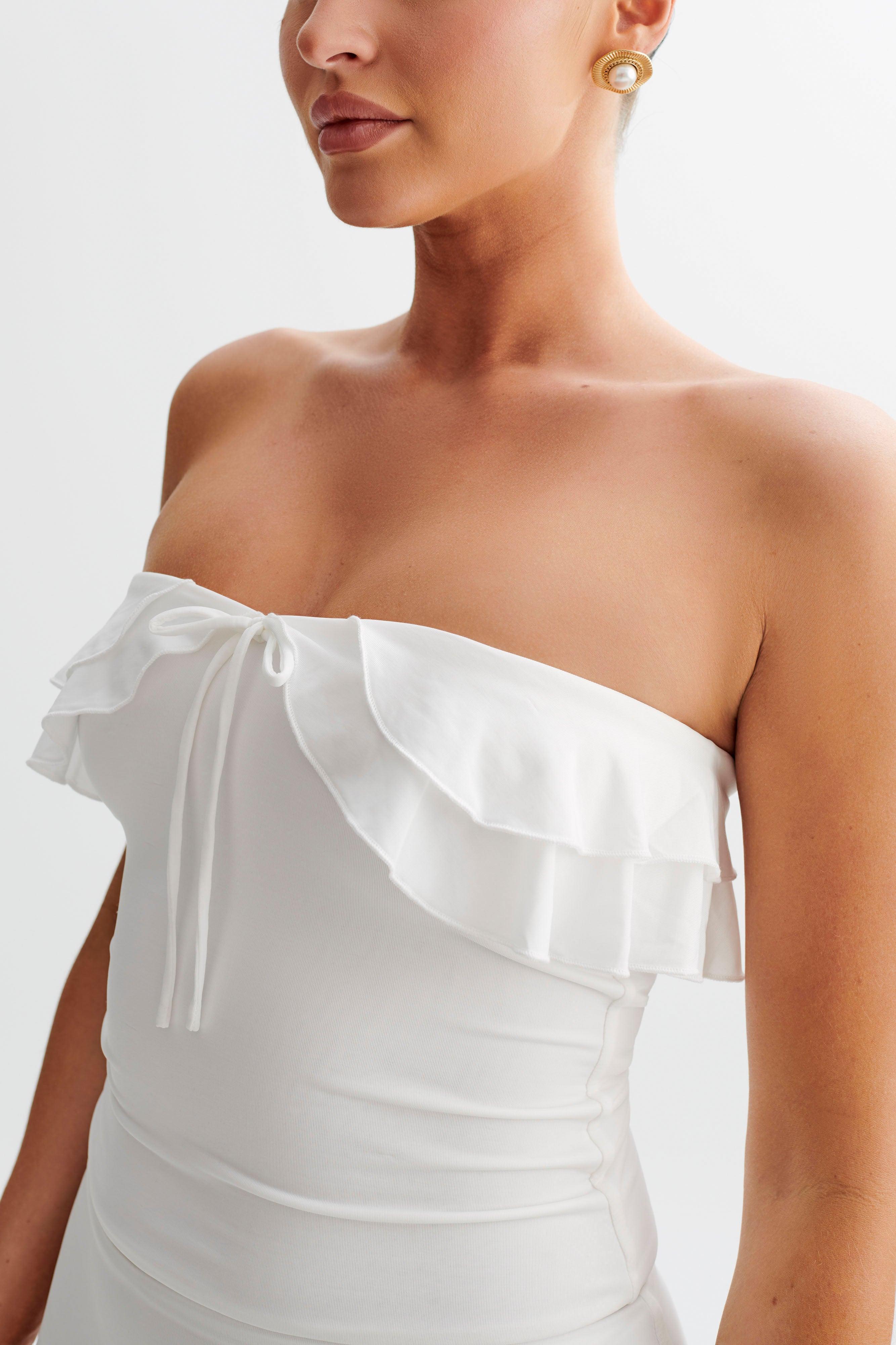 Bea Strapless Slinky Ruffle Top - White Product Image