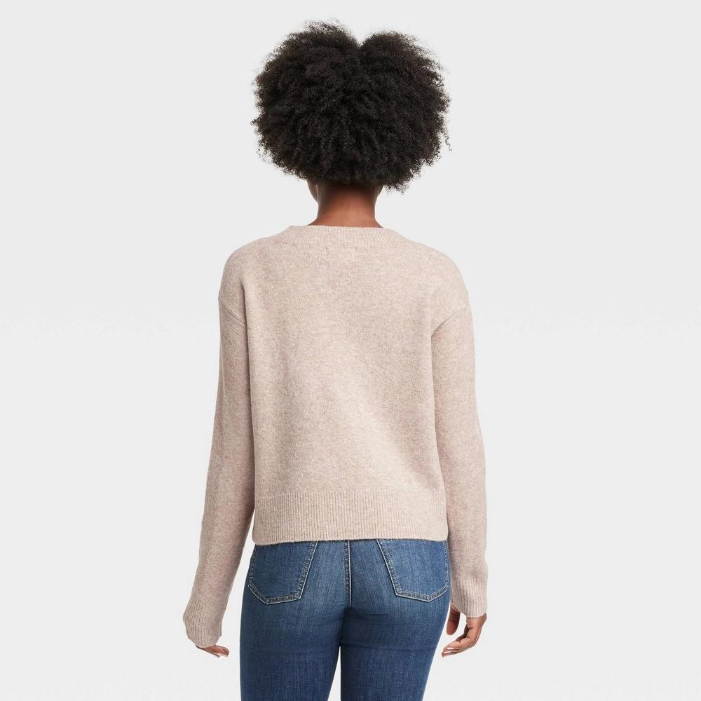 Women's Cozy Knit V-Neck Pullover Sweater - Universal Thread™ Tan S Product Image