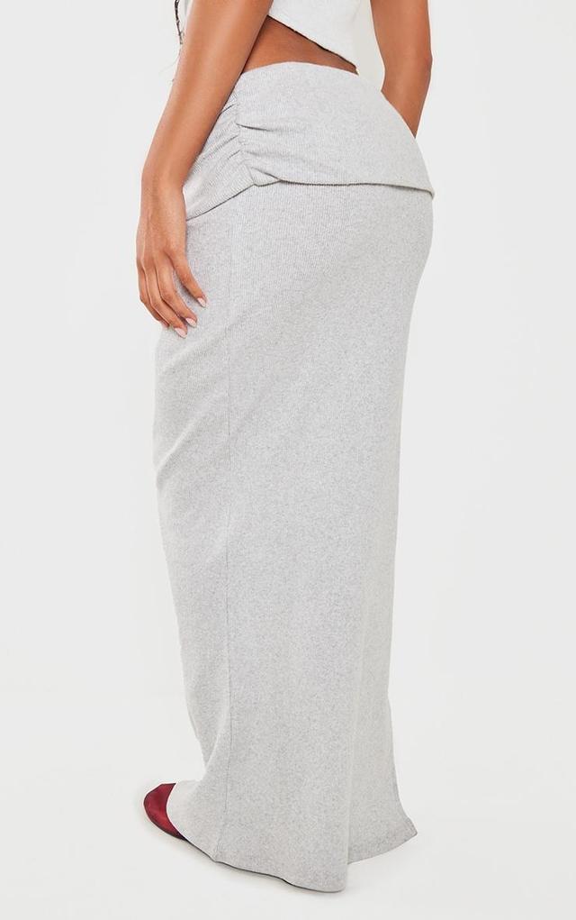 Light Grey Brushed Rib Ruched Detail Foldover Maxi Skirt Product Image