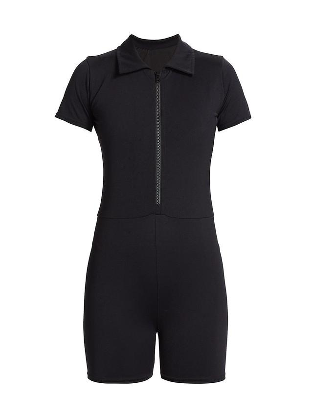 Womens Zip-Front Polo Romper Product Image