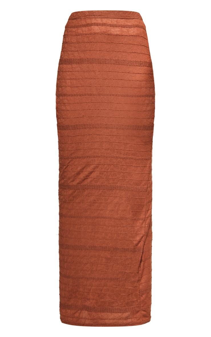 Chocolate Sheer Textured Split Back Maxi Skirt Product Image